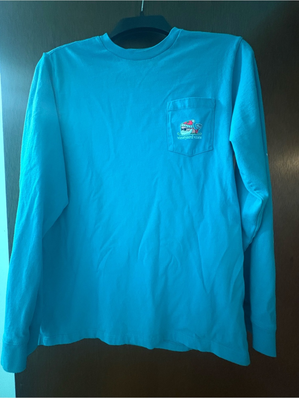 Vineyard Vines Kids Santa Whale Long-Sleeve Pocket Tee - Bright Turquoise